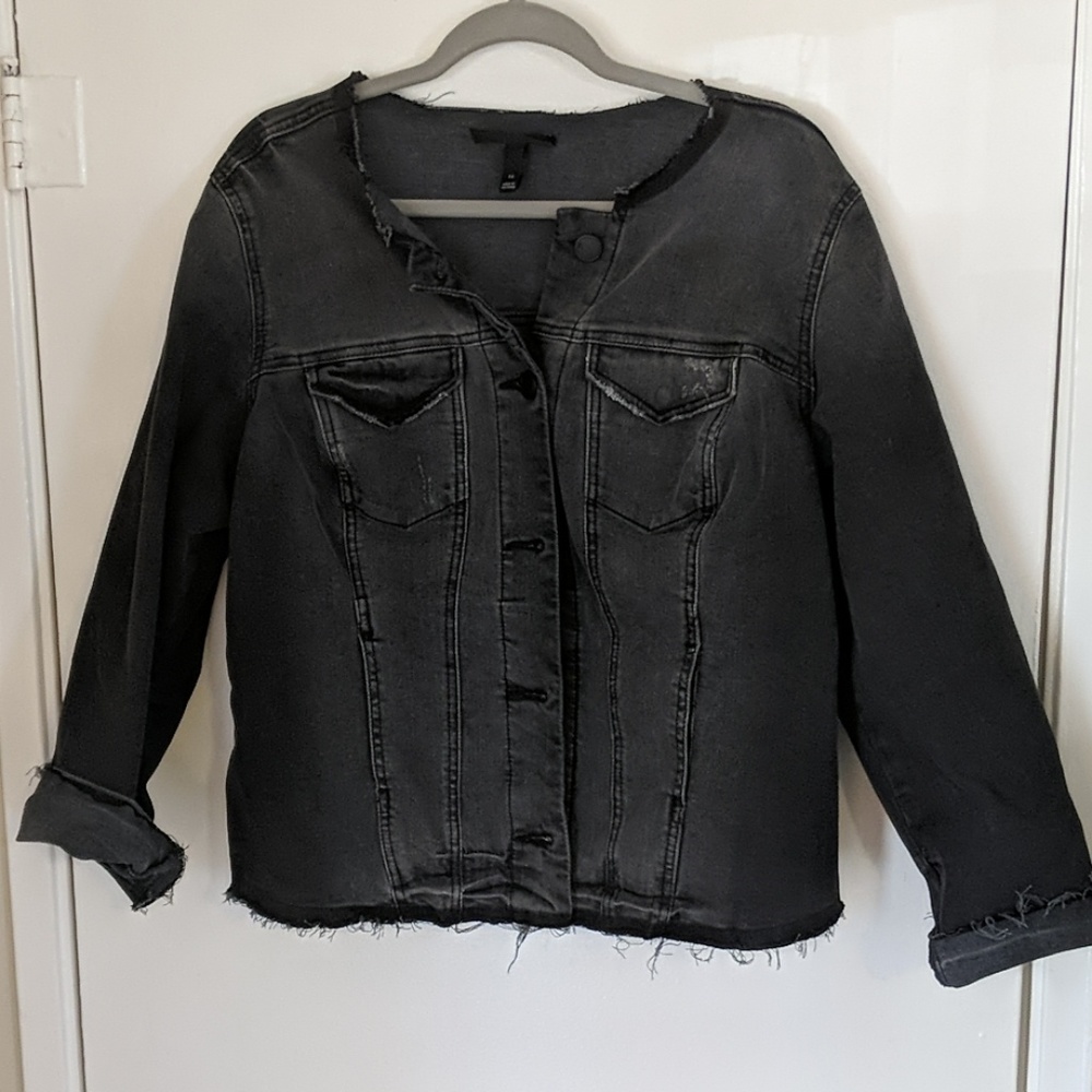 Lane Bryant black distressed jean jacket